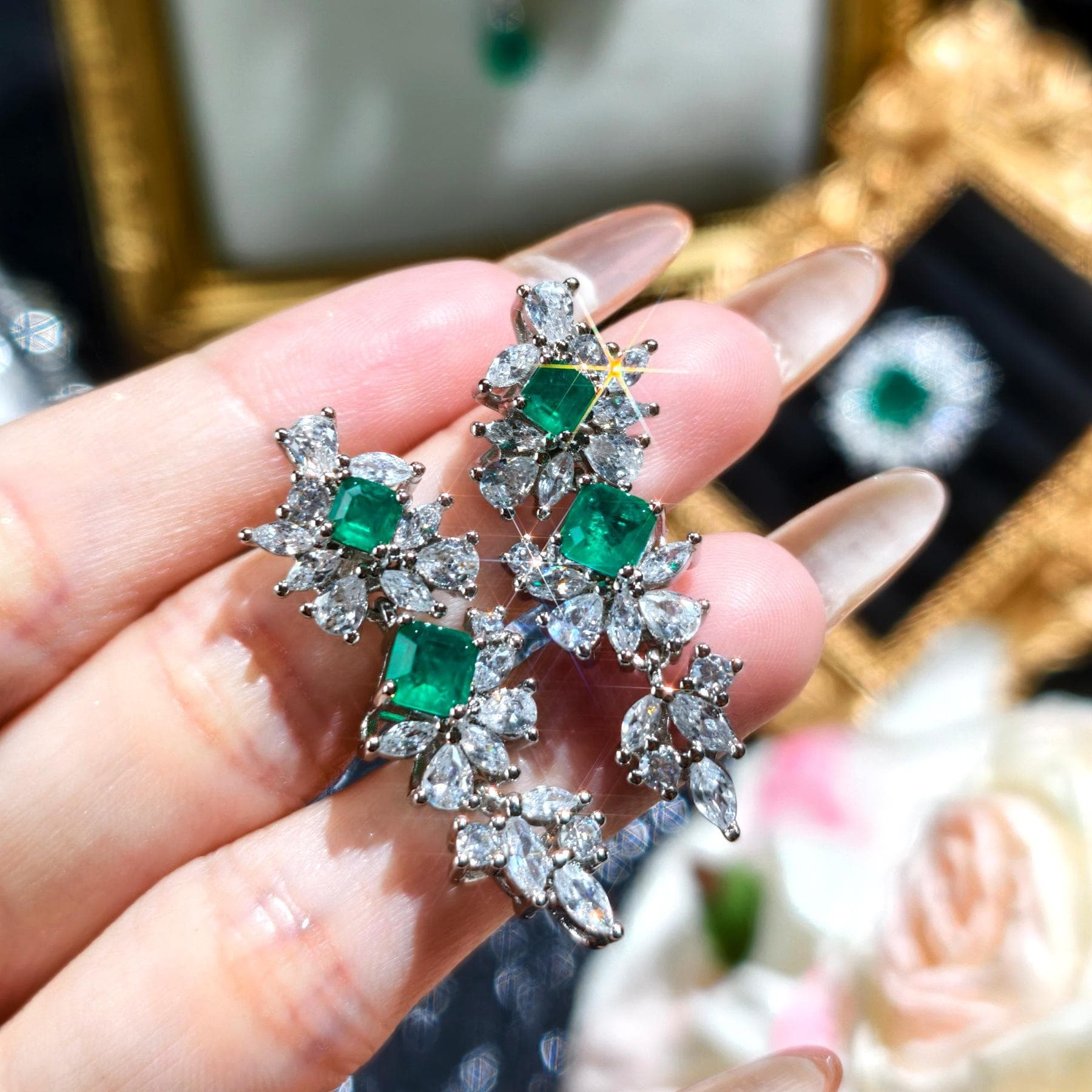 Vintage Lab Emerald Diamond Necklace 925 Sterling Silver Engagement Wedding Chocker Necklace for Women Bridal Jewelry Gift