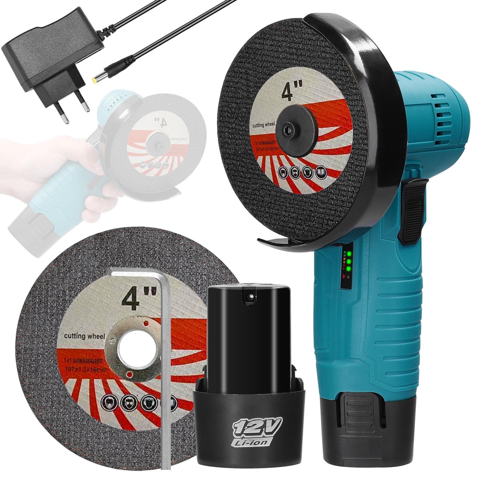 12 V 19500rpm M5 Angle Grinder Brushed Motor Electric Grinding Tool Multifunctional Lithium Cutting 2pcs batteries EU Plug multicolour