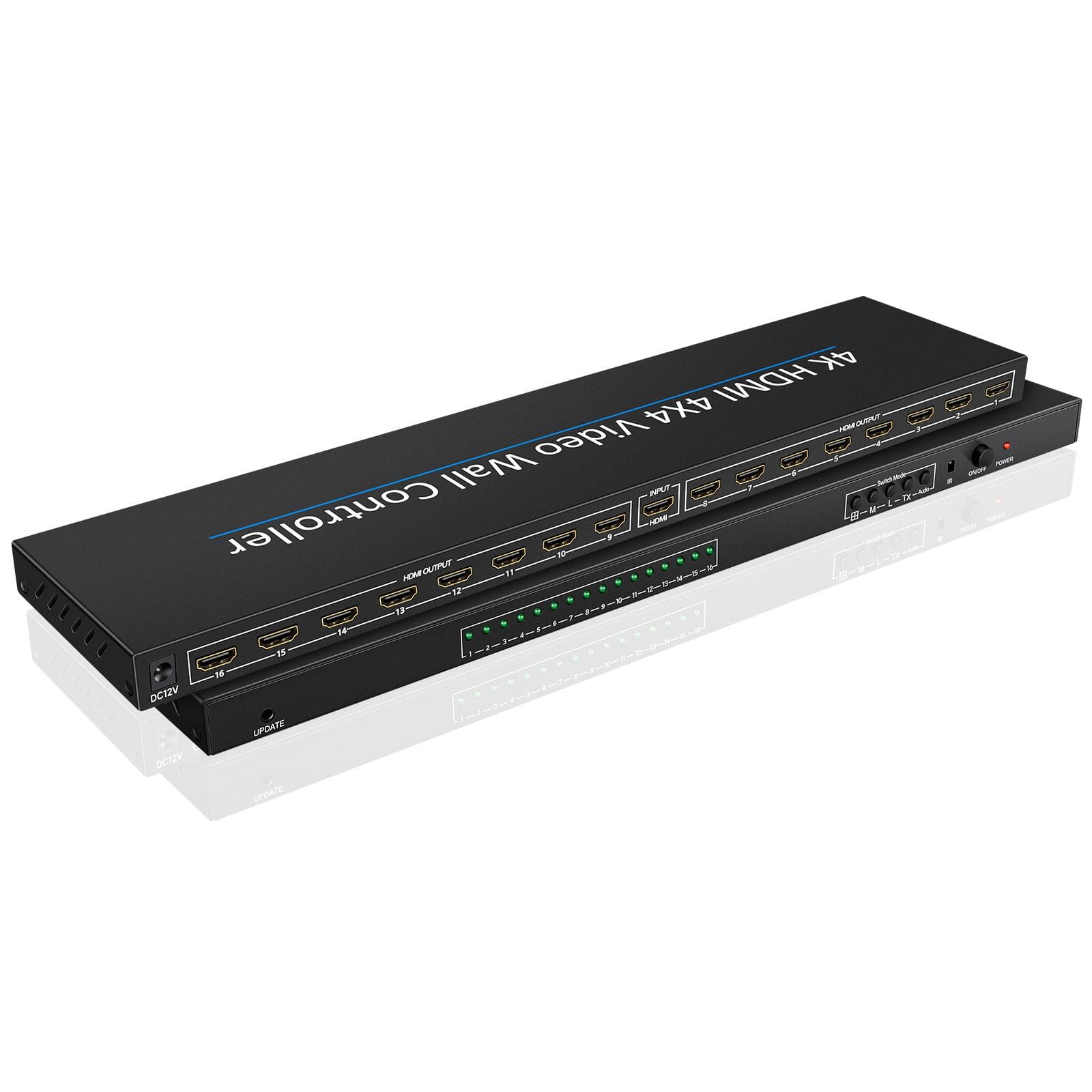 Video Wall Controller 4K Compatible HDMI 4X4 2x2 Compatible 1 HDMI Input and 16 HDMI Output UK Plug black