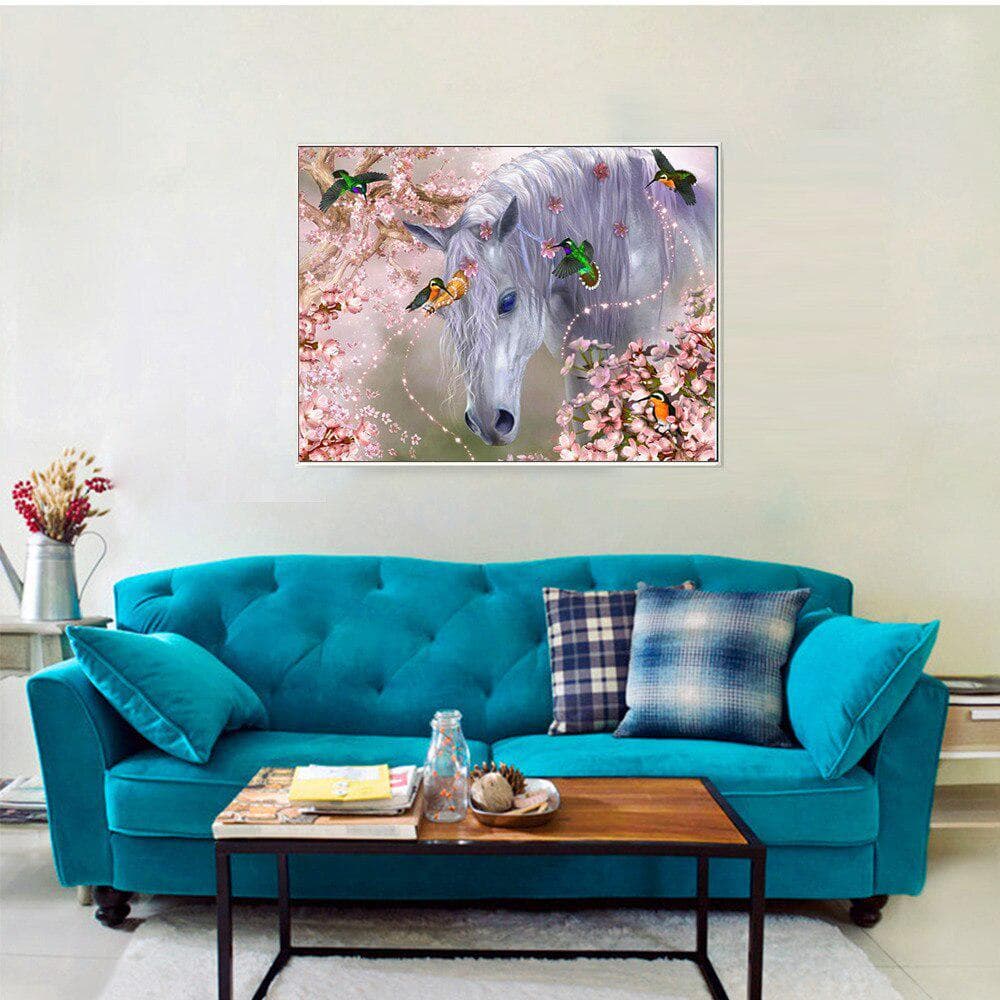 Diamond Painting Round Scenic Diamond Mosaic Horse Birds Rhinestones Pictures Full Display Diamond 20X30CM