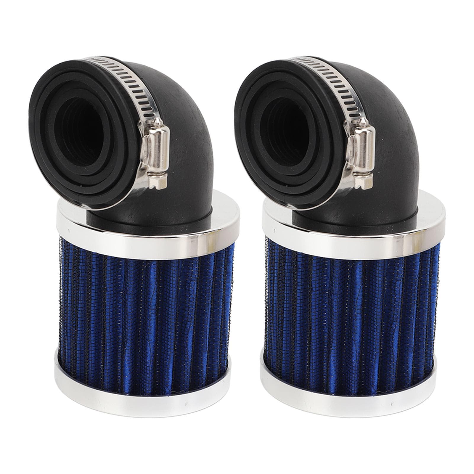 2 Pcs Motorcycle Air Filter 90 Degree Angled Bend Air Intake Cleaner for 28mm?48mm Carburetor blue/silver