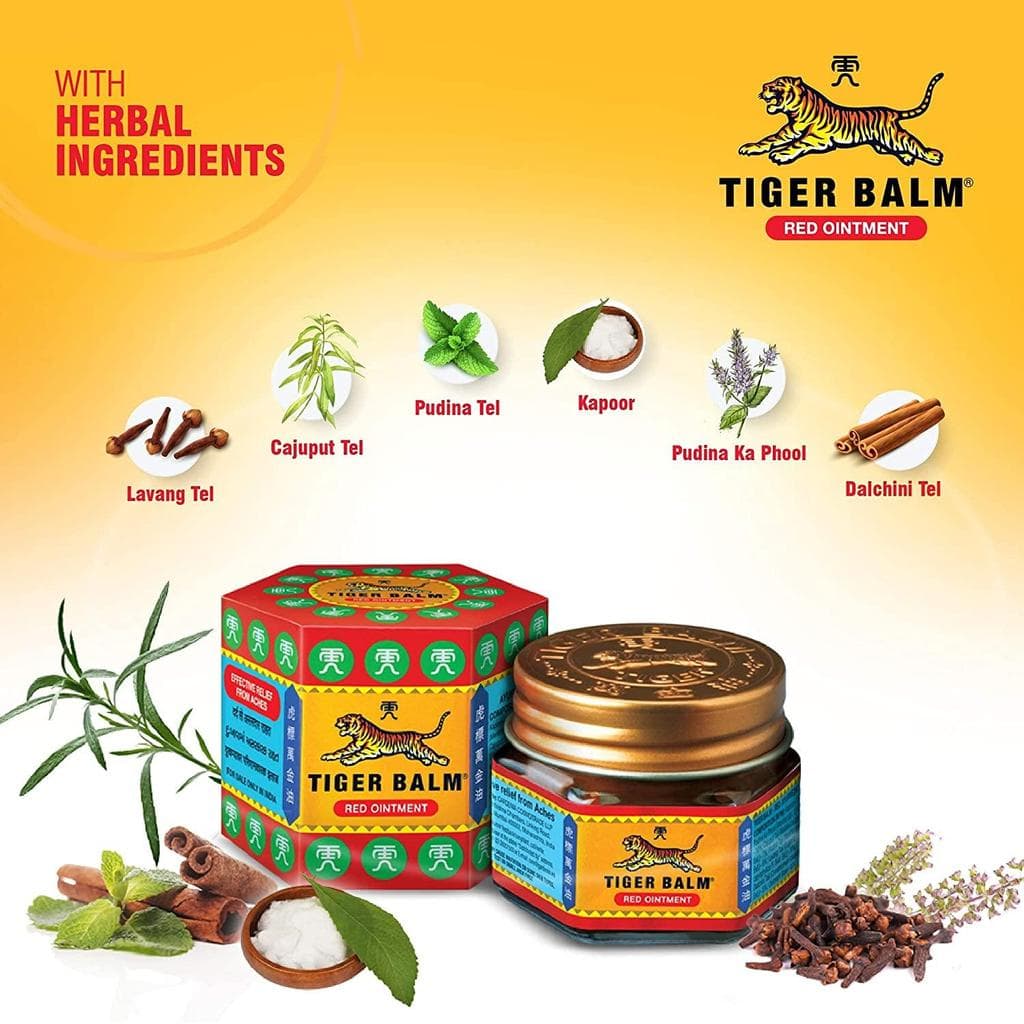 Tiger Balm Red Ointment For Effective Relief From Sprains, Pains, Muscular Aches | Ayurvedic Balm 15 gm