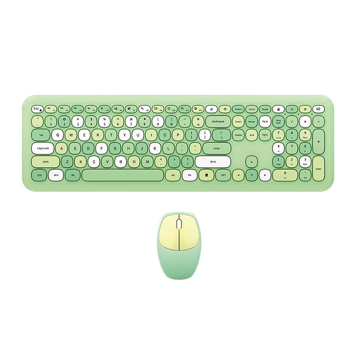 Mofii Wireless Mouse And Keyboard Set Round Keycaps Color Keyboard Women Office Wireless Keyboard Full Size Typewriter Keyboard bright green