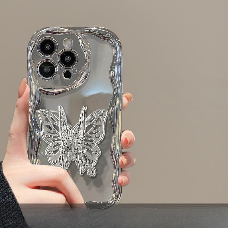 Applicable To Apple 15 Mobile Phone Case Iphone14 Three-dimensional Butterfly Bracket Chain 13/12 Silver Plating 11pro Silicone iPhone 6s Plus