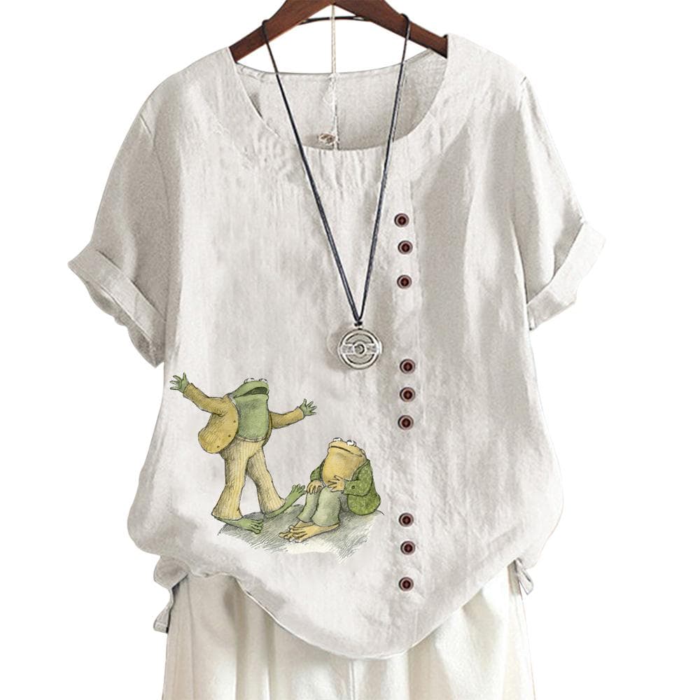 Stylish Pattern Print Women's Comfortable Cotton Linen Casual Tee with Round Neck and Short Sleeves S-5XL M