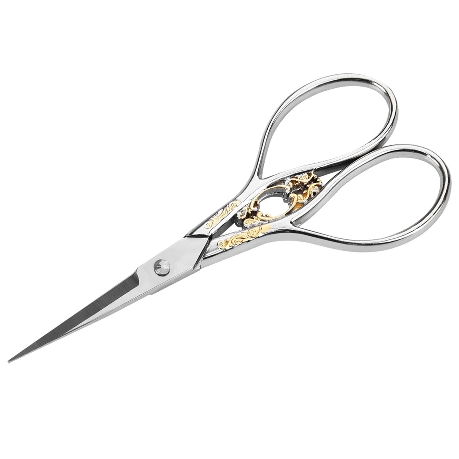 1pc Stainless Steel Tailor Scissors Household DIY Sewing Accessories(silver with gold pattern)