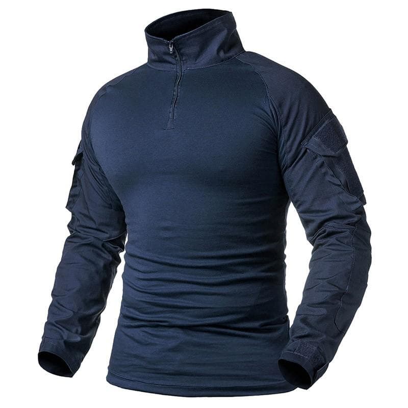 Men Army Uniform Long Sleeve Combat Shirts Solid Cotton Military Tactical T-Shirt M blue