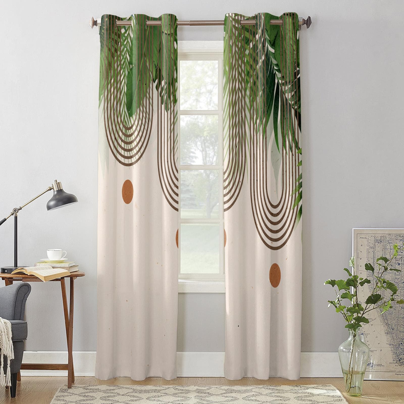 Boho Abstract Leaves Plants Window Curtains for Living Room Bedroom Curtain Modern Kitchen Blinds Drapes Curtains 135W x 60H(cm) x1