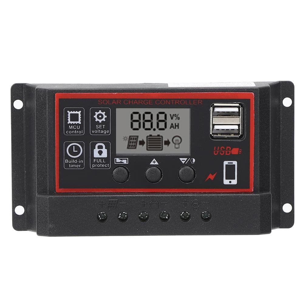 LCD Solar Charge Controller 5V /2.5A Dual USB PWM Cell Panel Regulator Automatic Identification 30A