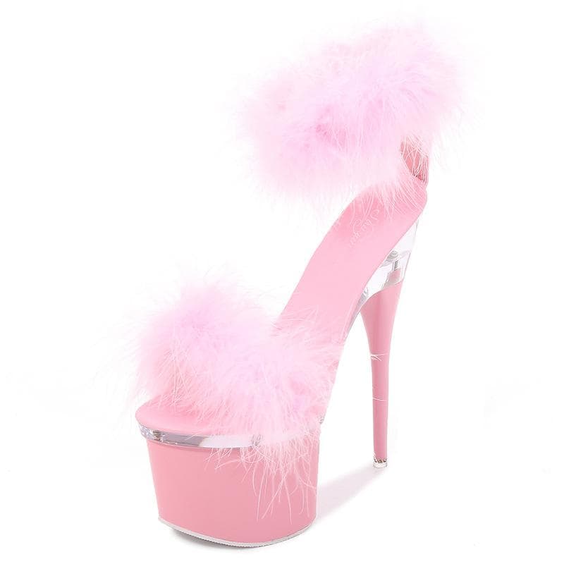 Women Sandals Transparent super high heel thick heel summer women's waterproof platform Maomao sexy fairy sandals 10368 series 17cmLFD 43 pink