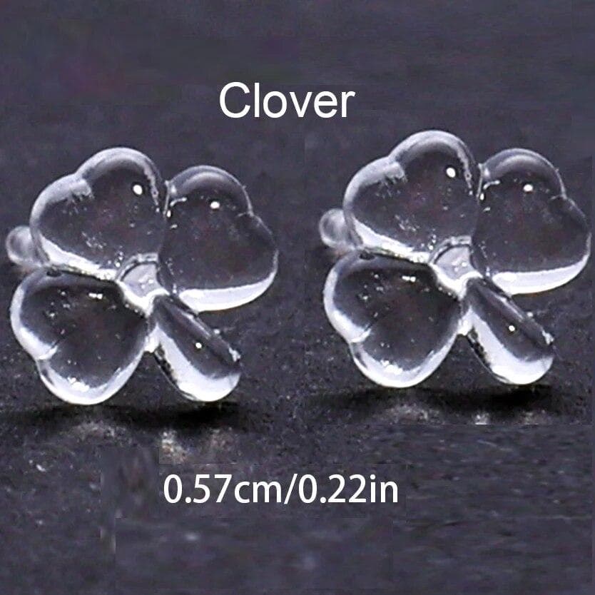 1 Pair Resin Ear Studs Transparent Invisible Earrings Anti Allergy Soft Cute Women Student Star Heart Shape Piercing Ear Studs Clover