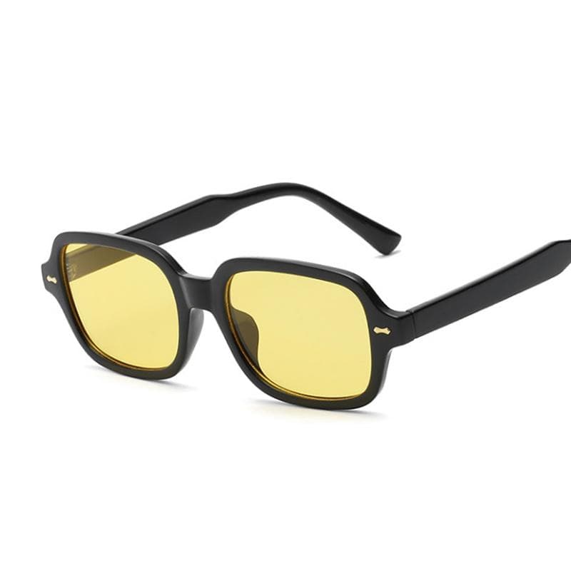 Fashion Black Yellow Square Vintage Sunglasses Women Retro Rivet Small Frame Unisex Designer Sun Glasses as picture