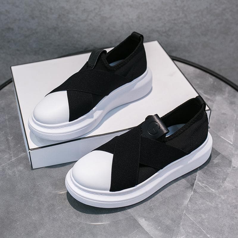 Lycra Elastic Cloth Breathable Thick-soled White Shoes Women's New Lazy Slip-on Shell Single Shoes 40
