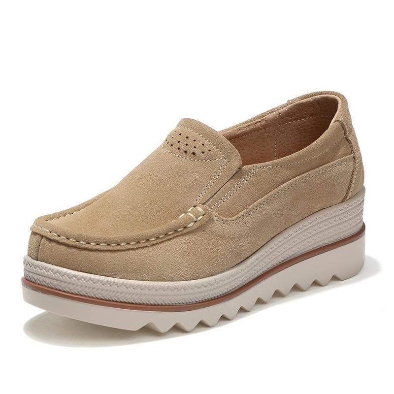Spring New Student Sports Shoes Women's Shoes Korean Style Rocking Shoes Genuine Leather Wedge Casual Shoes Women's Single Shoes 42