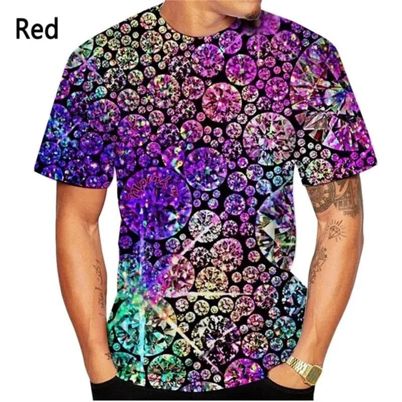 New Fashion 3d Printed Sequin Pattern T-shirt Men's And Women's Summer Casual Short Sleeve Glitter Color XXXXL