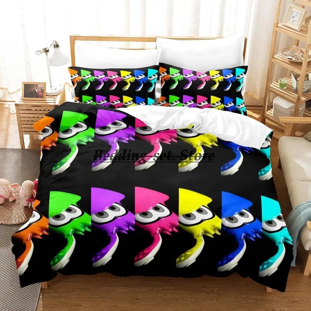 Splatoon 3 Inkling Squid Bedding Set Single Twin Full Queen King Size Bed Set Aldult Kid Bedroom Duvetcover Sets Bed Sheet Set 70x133cm 2pcs