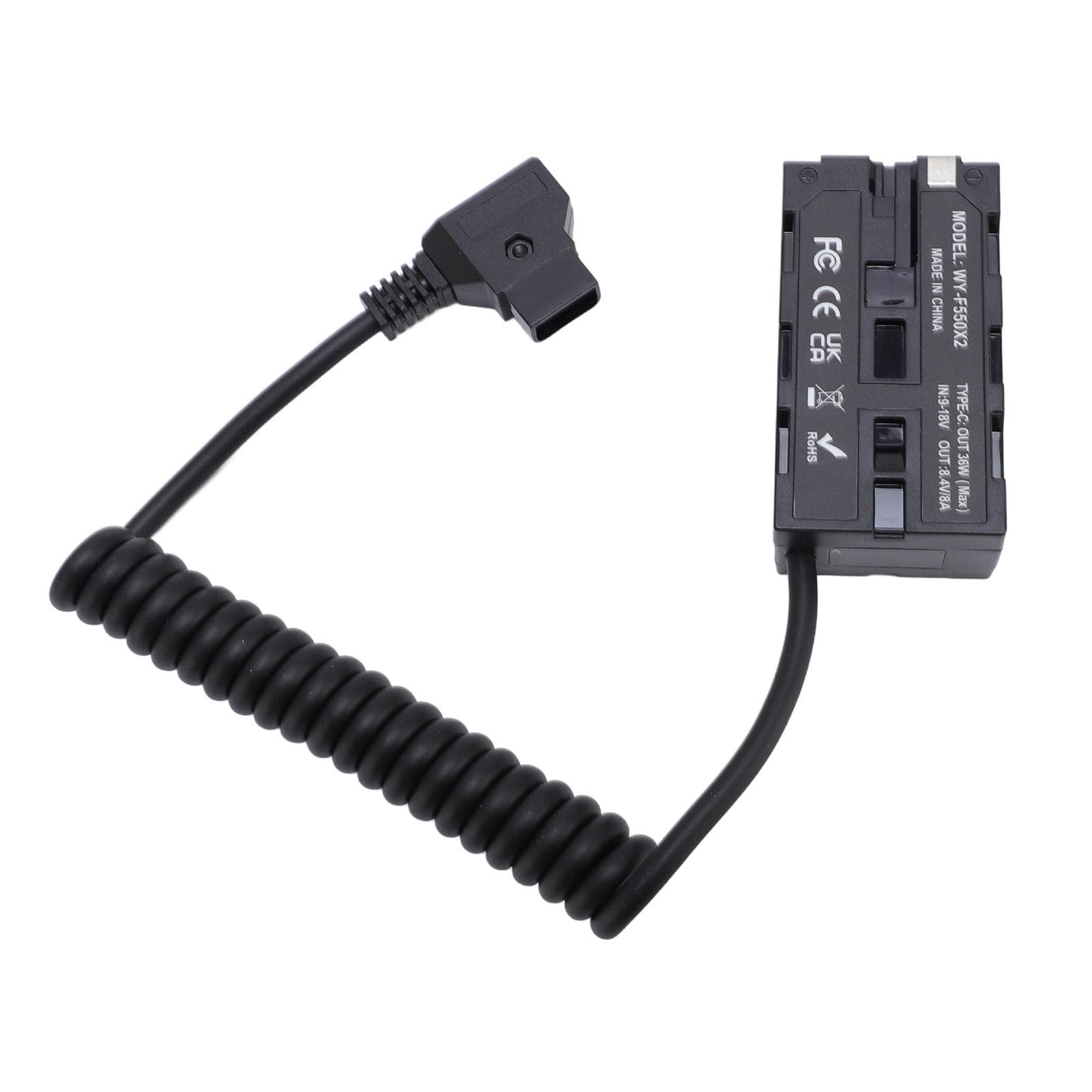 D TAP to Double Sided NP F Dummy Battery Power Adapter LED Display Coiled Power Cable for NP F550