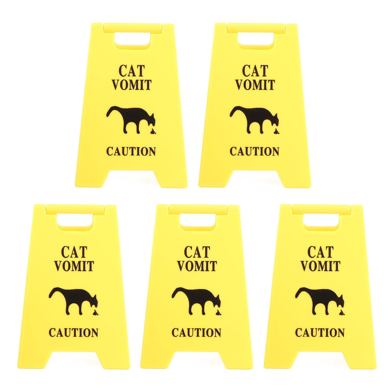 5PCS Cat Vomit Sign Funny Long Lasting Waterproofing ABS Plastic Pet Warning Vomiting Sign 2.64 X