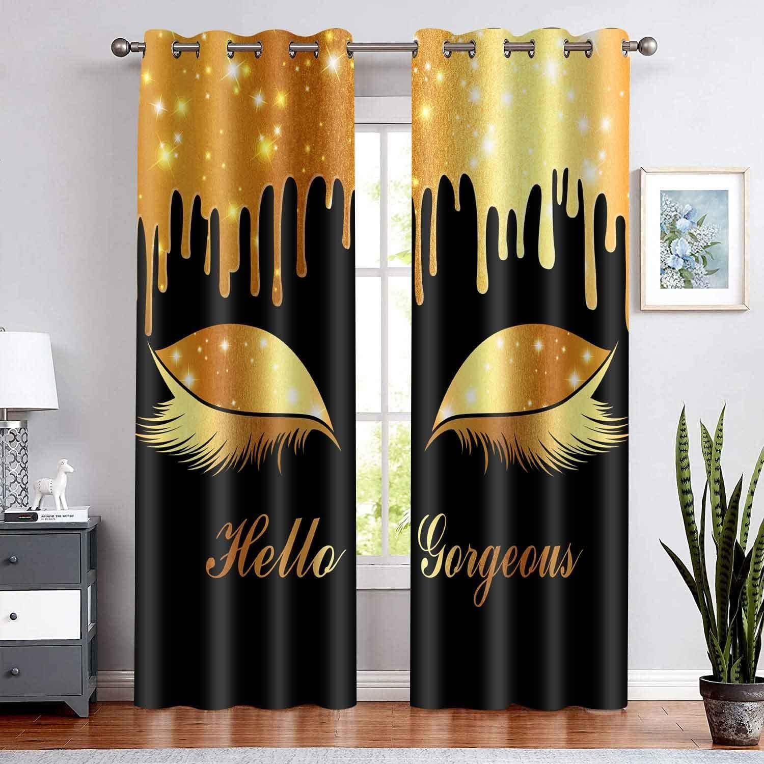 Hello Gorgeous Unicorn Eyelash Print Curtain Bedroom Living Room Blue/Pink Cortinas Custom Made Drape 100W160H(CM)40x63in&Grommet Top