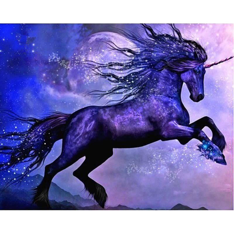 5D DIY Diamond Embroidery  Black Unicorn & Moonlight  Cross Stitch Rhinestone Mosaic Painting 20X30CM