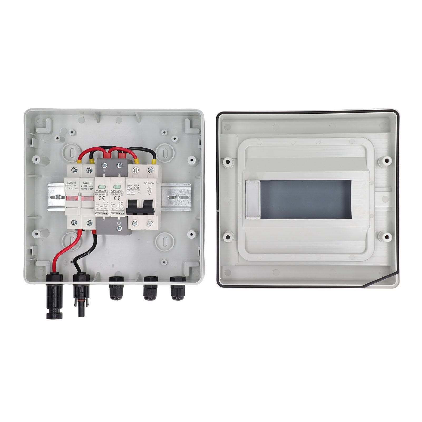 Solar PV Combiner Box 2 String 15A Fuse Lightning Protection IP65 Combiner Box Pre Wired M C Cable