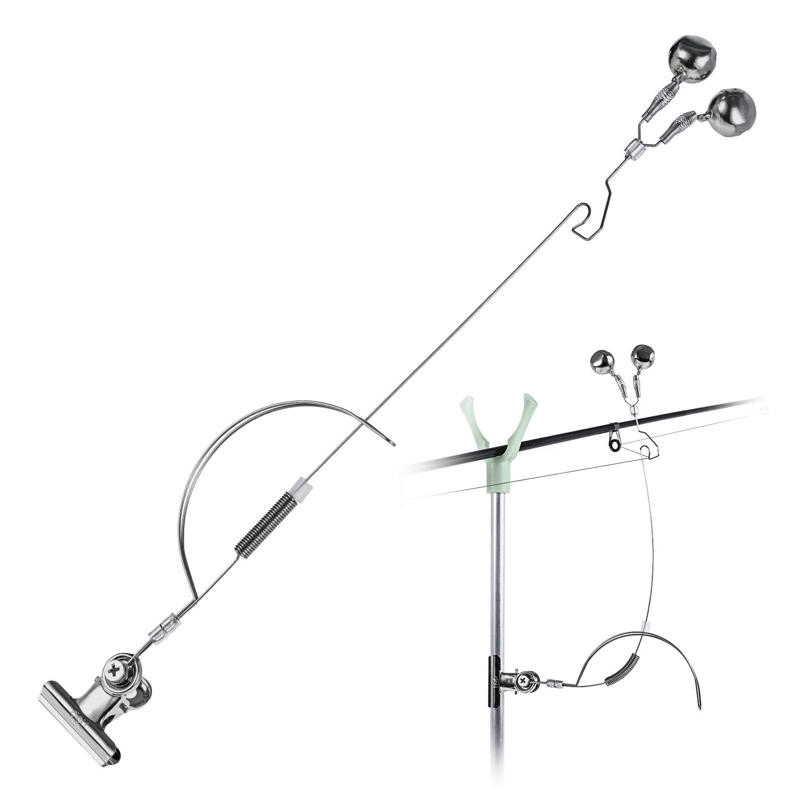 Stainless Steel Fishing Bite Alarm Night Fishing Rod Bait Alarm with Twin Bells silver