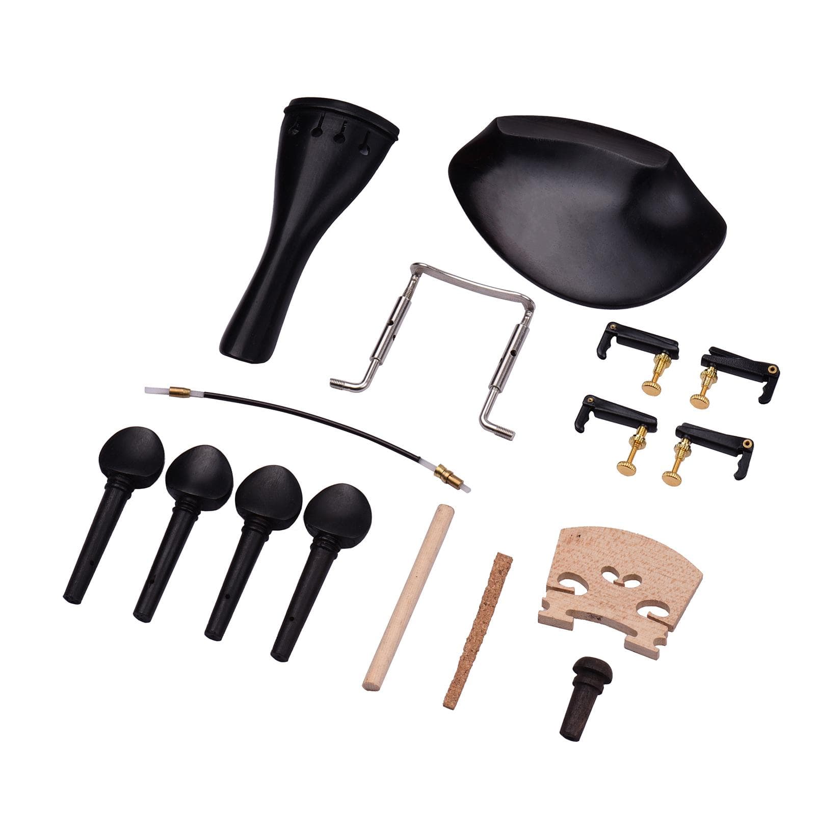 4/4 Full Size Violin Accessory Kit Chin Rest Chinrest Clamp Tailpiece 4 Tuning Pegs 4 Fine Tuners black