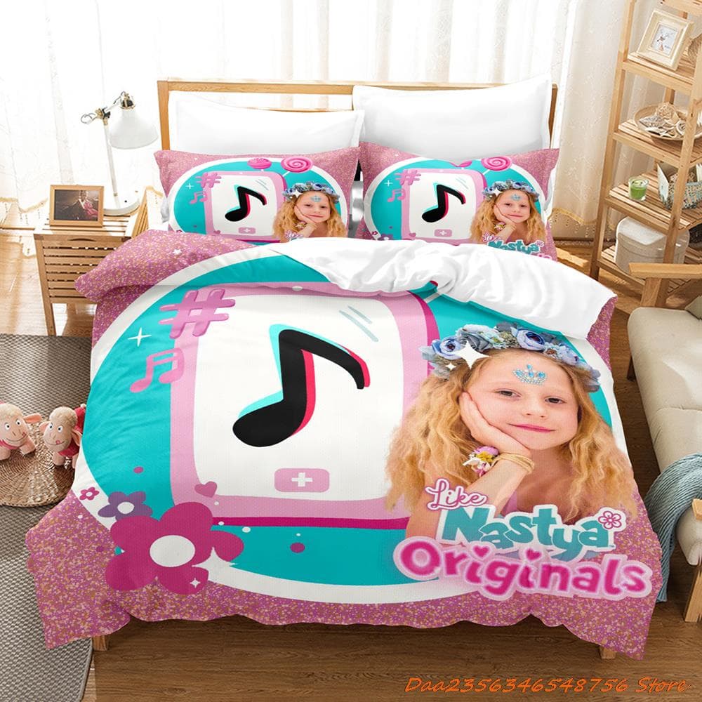Like Nastya Bedding Set Single Twin Full Queen King Size Bed Set Aldult Kid Bedroom Duvetcover Sets 3D Anime Bed Sheet Set AU Queen(210x210cm)