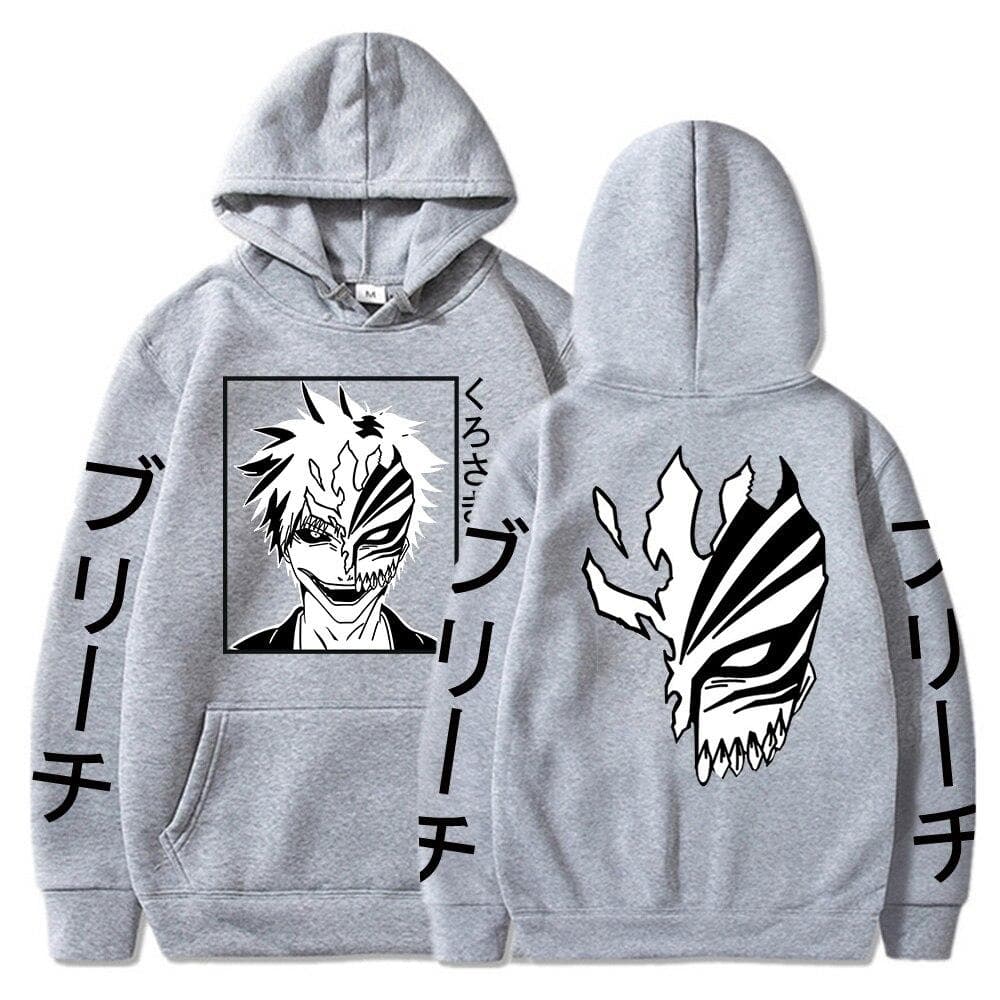Bleach Kurosaki Ichigo Anime Harajuku Hoodies Gothic Cartoon Manga Mask Boy Graphic Men Women Winter Long Sleeves Sweatshirts S grey