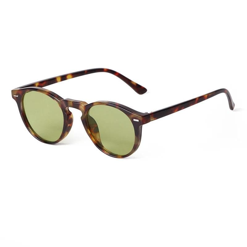 Vintage Tortoiseshell Round Sunglasses for Men Women Classic Green Sun Glasses Brand Design Small Rivet Gafas De Sol