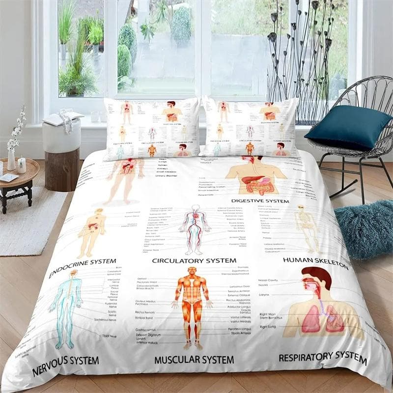 Human Anatomy King Queen Duvet Cover Body Structure Organ Bedding Set Medical Education Cell Biology Soft Polyester Quilt Cover 135X200cm-2pcs