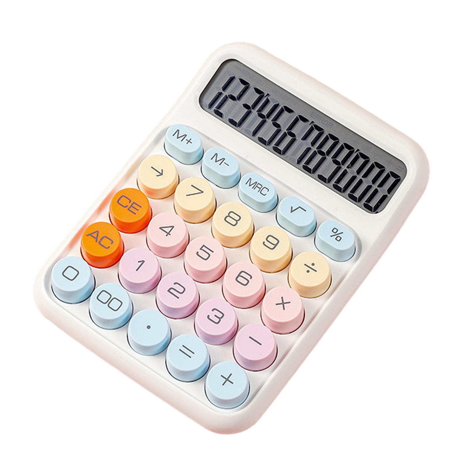 Mechanical Calculator 12 Digit Large LCD Display Big Round Button Cute Candy Colored Calculator 0 white