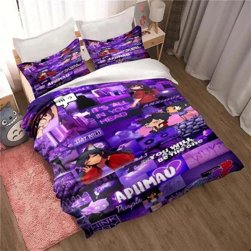 APHMAU Bedding Set Duvet Cover Set Single Double King Size Kawaii Cartoon Aphmau Adult boys Bedroom Duvet Cover and Pillow Case US Twin 173x218cm