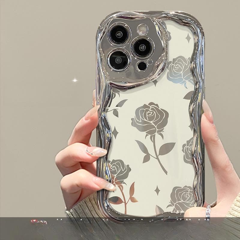 Hollow Rose Chain Suitable for Apple 15promax Mobile Phone Case Iphone14/13 Silver Plating 11/12 Full Package iPhone 6s Plus