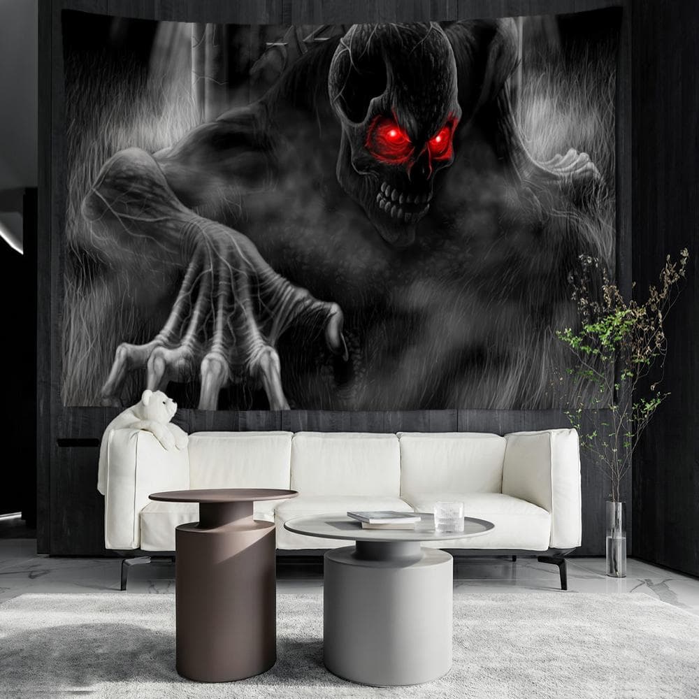 Red Eyed Skull Tapestry Wall Hanging Horror Psychedelic Witchcraft Abstract Dormitory Living Room Decor 150x150CM