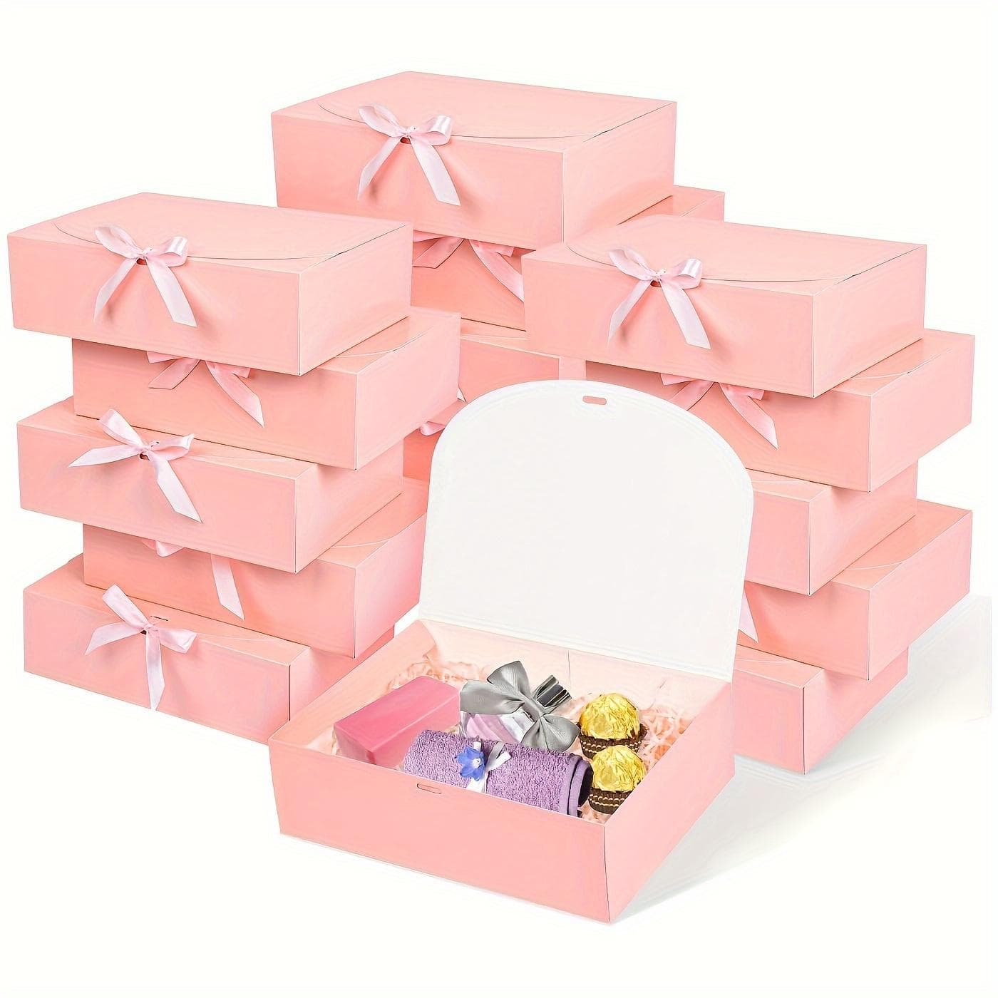10pcs Pink Gift Boxes with Lids, 10.6×7.9×3.1 Inch Groomsmen Proposal Box, Gift Box with Ribbon for Wedding, Birthday, Party, Jewelry, Bridesmaid 10pcs pink