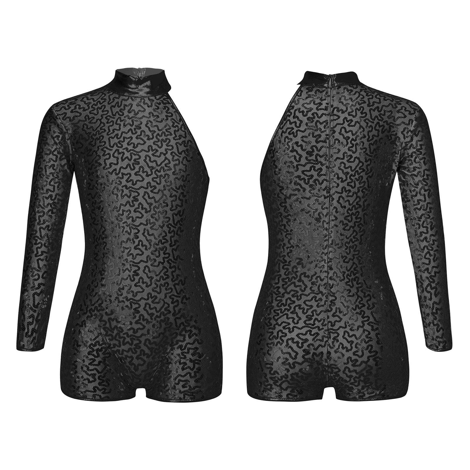Kids Girls Single Long Sleeve Gymnastics Leotard Sequins Ballet Dance Unitards Short Jumpsuit 13-14 Years black