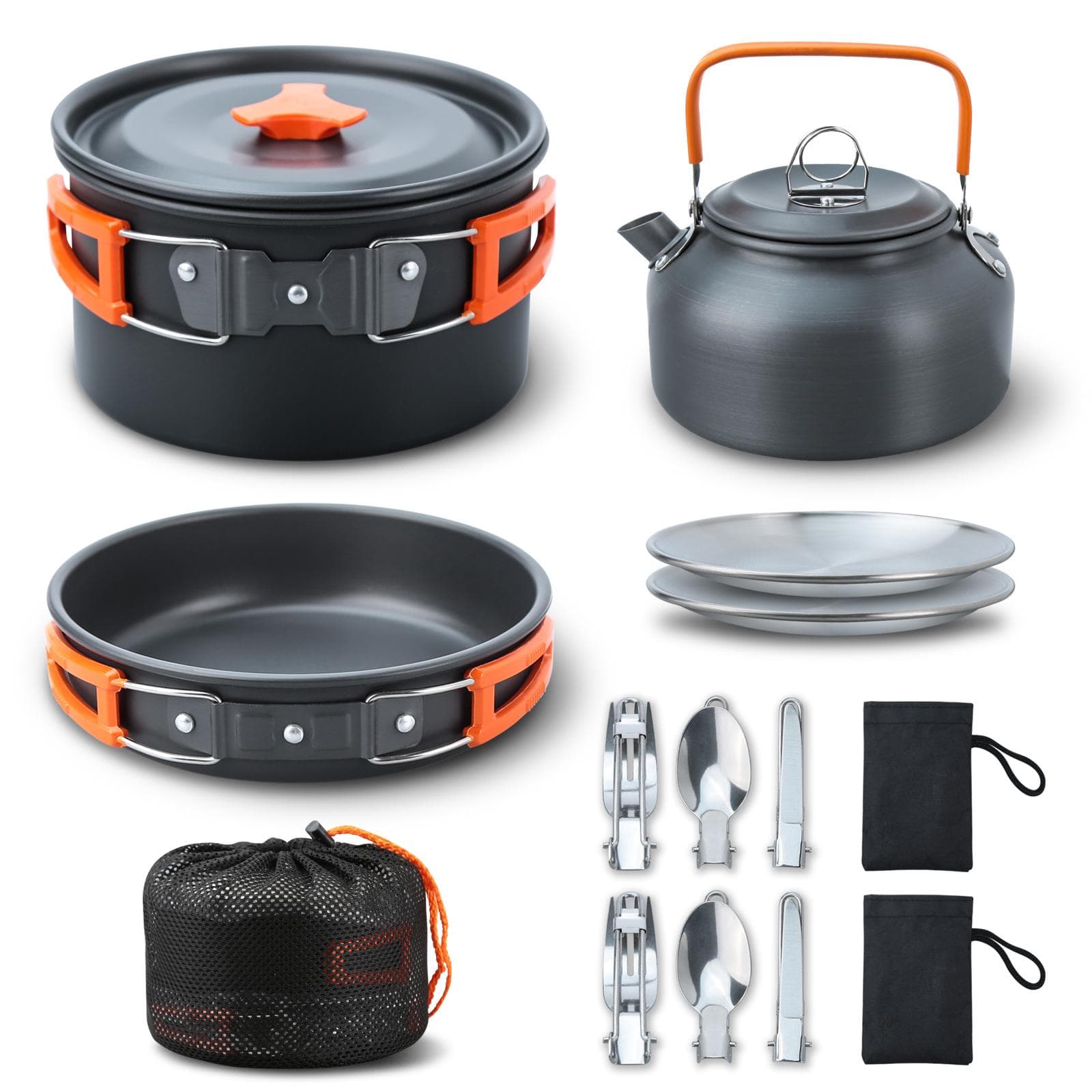 Camping Cooking Set Camping Cookware Set 16pcs Camping Pot pan Set Nesting Camp Cook Set orange