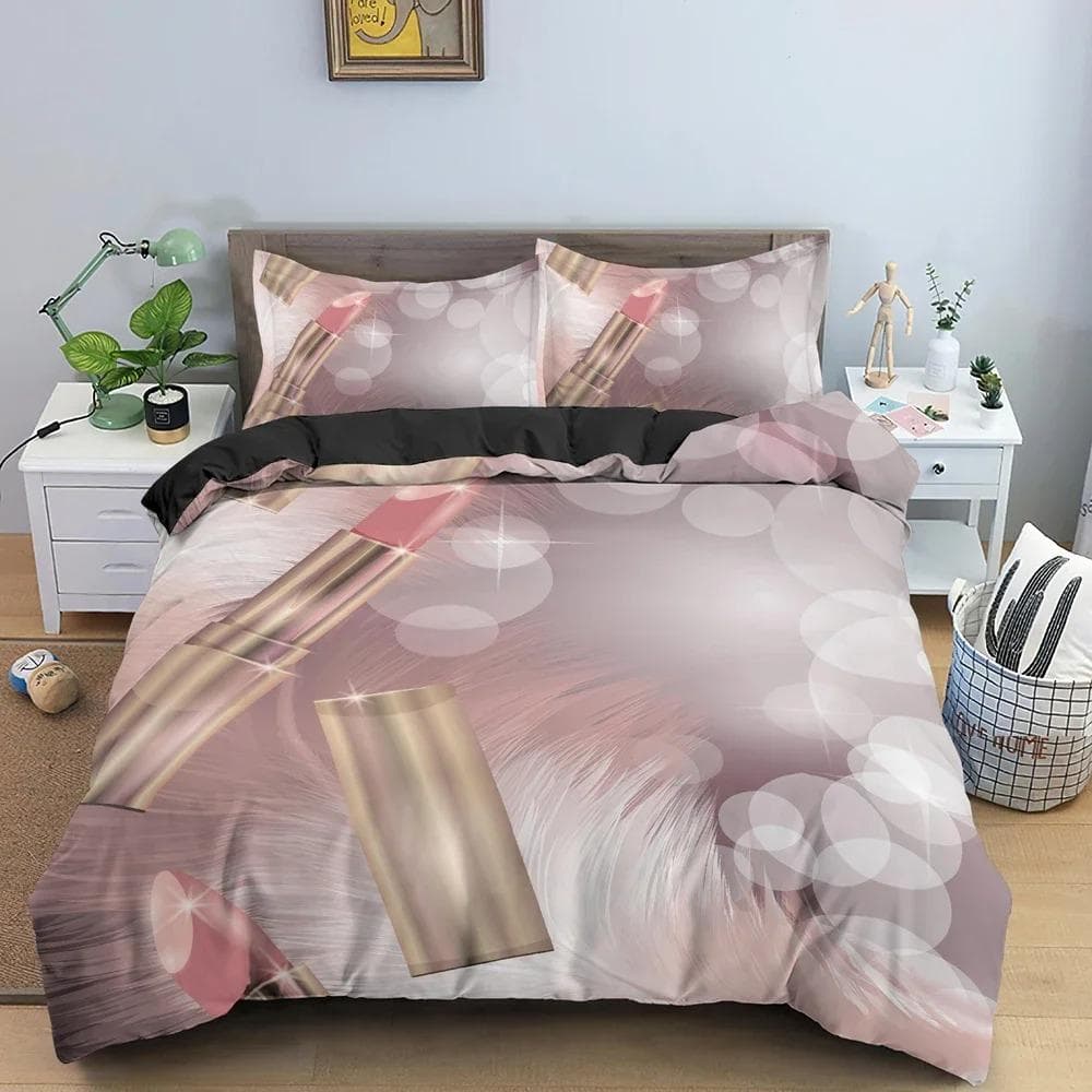Fashion Women's Cosmetics Bedding Set Girl's Bedroom Duvet Cover Set King Queen Twin Size Luxury Bedclothes Home Decor 70x133cm 2pcs