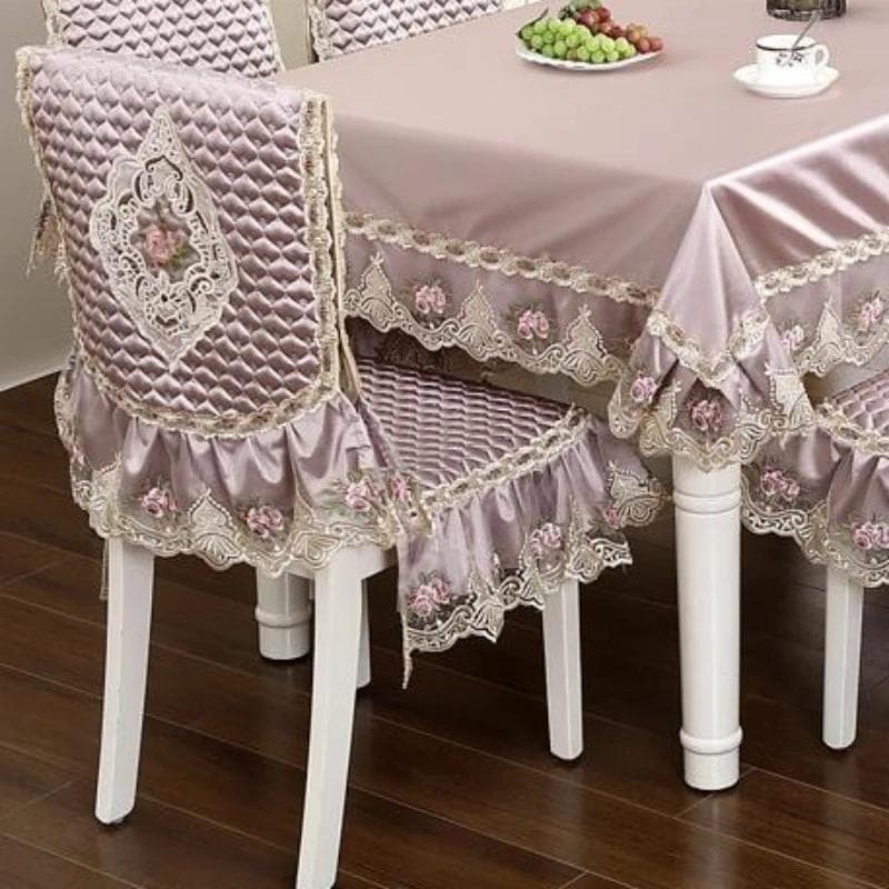 High End Velvet Lace Edge Chair Cover Household Chairs Anti Slip Straps Seat Cushions Backrest Cover Stool Dust Protection Cover Chair 1 cover 1 back