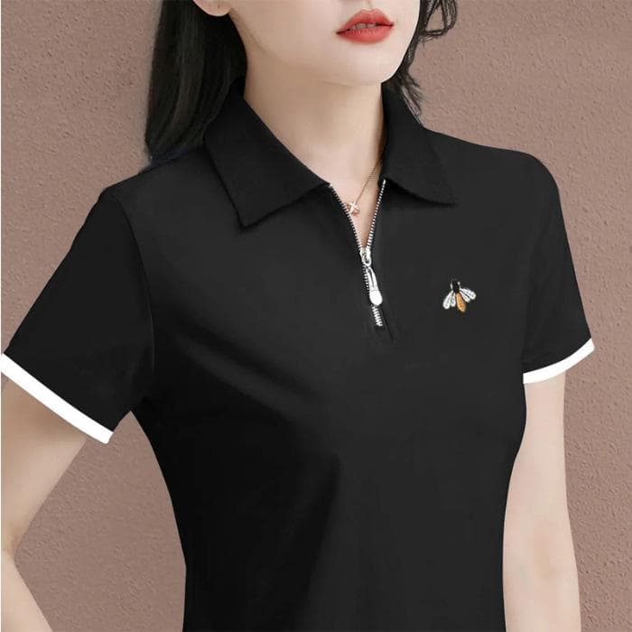 Polo Shirt Zipper Short-sleeved T-shirt Women's New Summer Lapel Casual Middle-aged Mother's Top XL