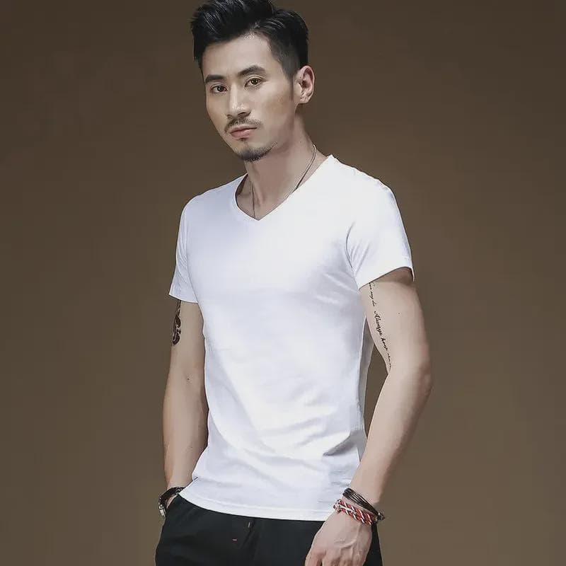 Men's Slim Fit V-Neck Short-Sleeve Cotton T-Shirt, Black M