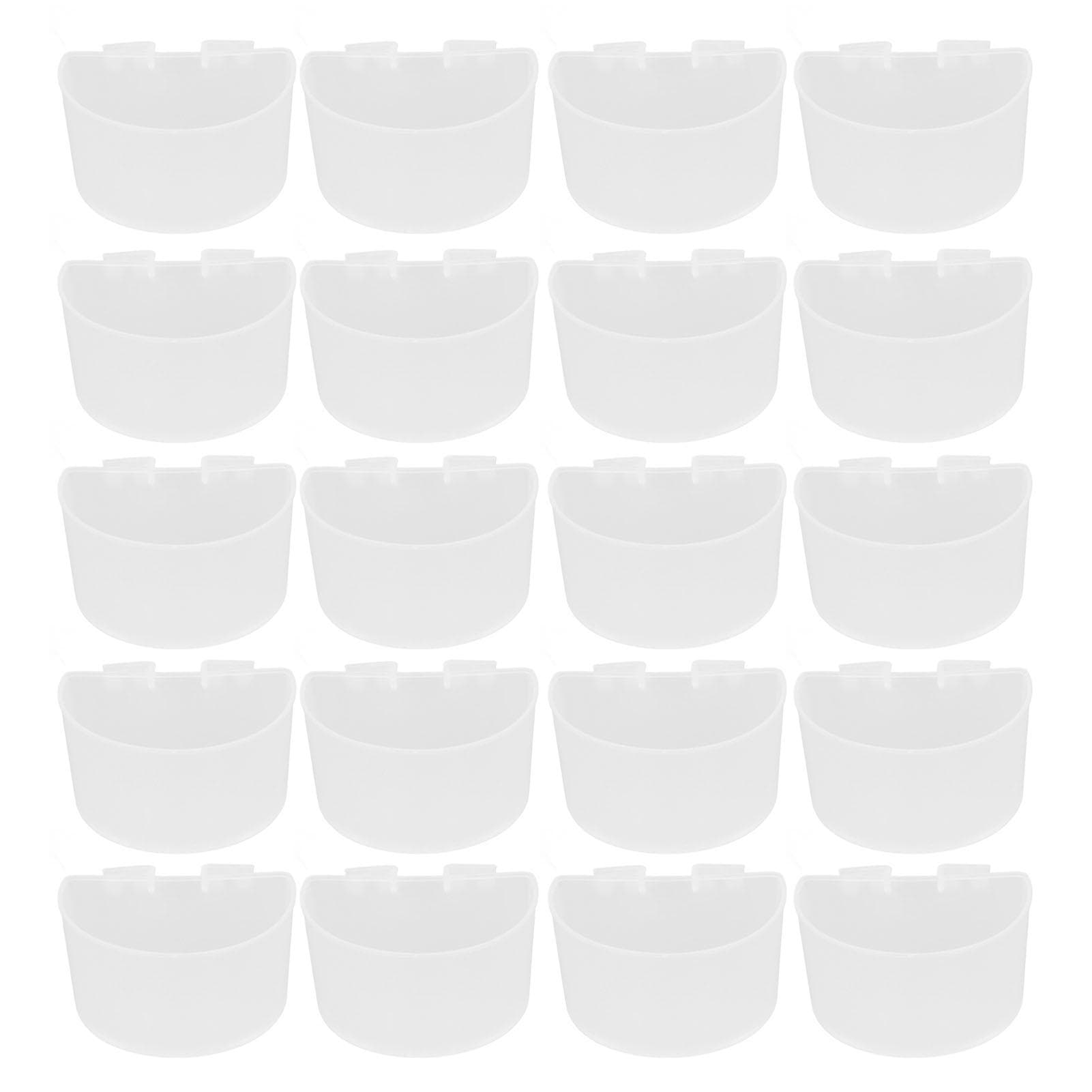 20Pcs Bird Food Bowl Plastic Parrot Water Feeding Cup Birdcage Feeder Trough Set Kit White 11x6cm / S white