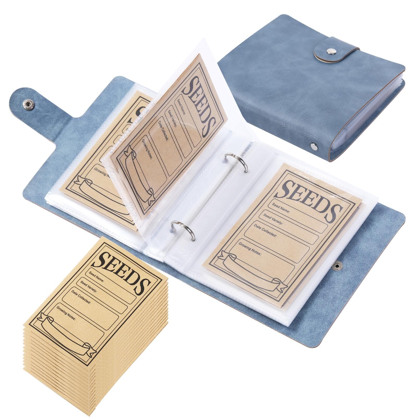 1 Set Garden Seeds Storage Organizers, Seed Organizer Binder with 50pcs Self-Sealing Seed Envelopes,Seed Packet Organizer, Seed