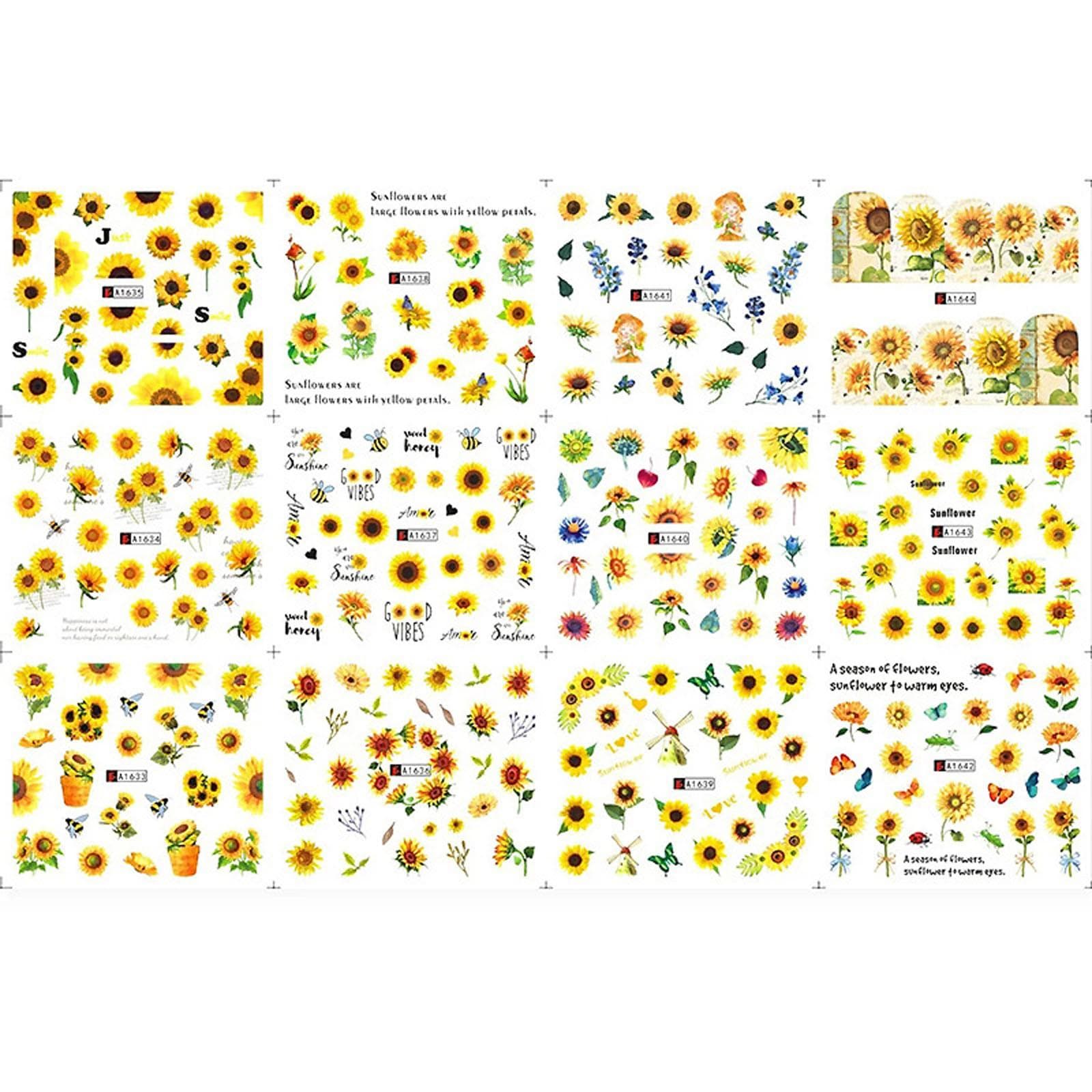 Water Transform Nail Sticker Sunflower Daizy Nail Stickers Nail Decals Nail Art Decoration Manicure yellow