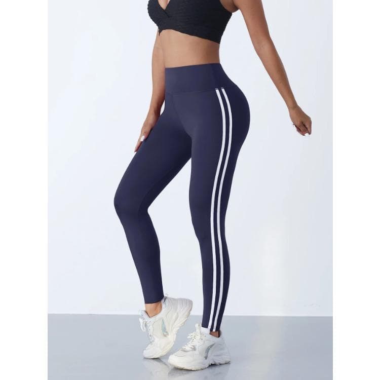 Yoga Leggings Women Striped Slim Sports Pants High Waist Hip Liftting Casul Tights Workout Running Stretchy Gym Leggings L blue