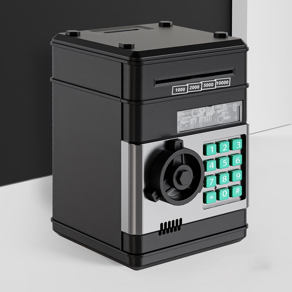 Piggy Bank Electronic Mini ATM Money Saving Box Safe with Password Code Cash Coins Auto Scroll black