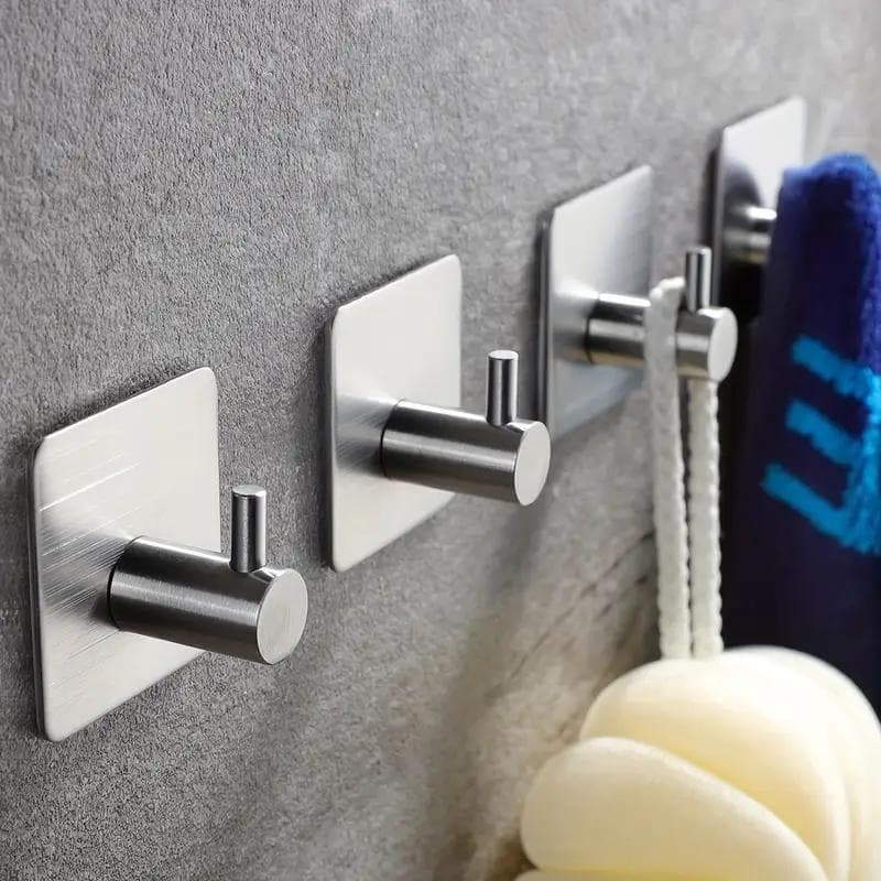 4-Pack Heavy-Duty Waterproof Stainless Steel Robe Hooks - Wall Mount, Polished Finish, Ideal for Bathroom & Bedroom Organization 4 Pack silver