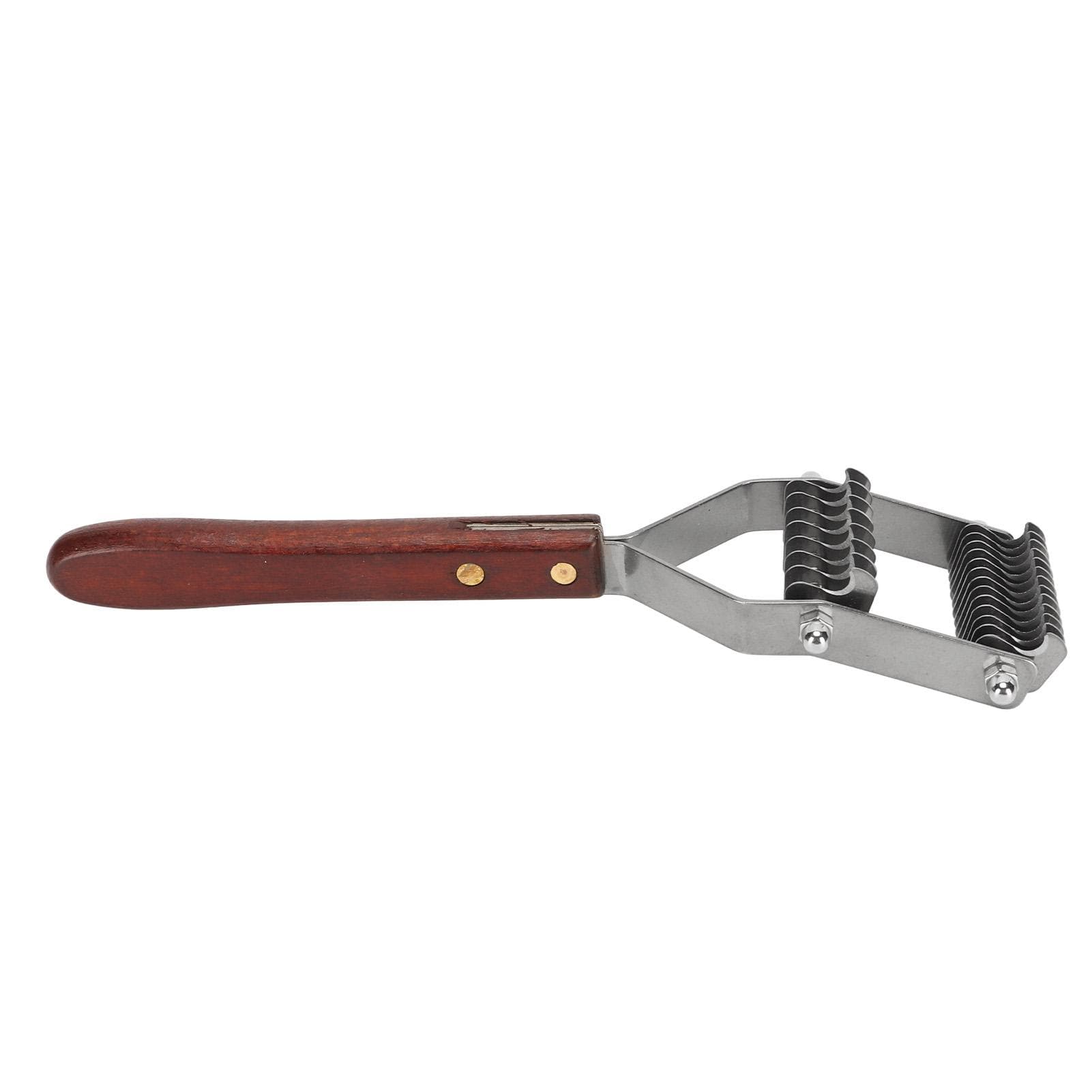 Pet Dematting Comb 2 Rows Stainless Steel Blades Wooden Handle Pet Undercoat Rake Brush for Cat Dog Upper 18 Lower 10 Blades