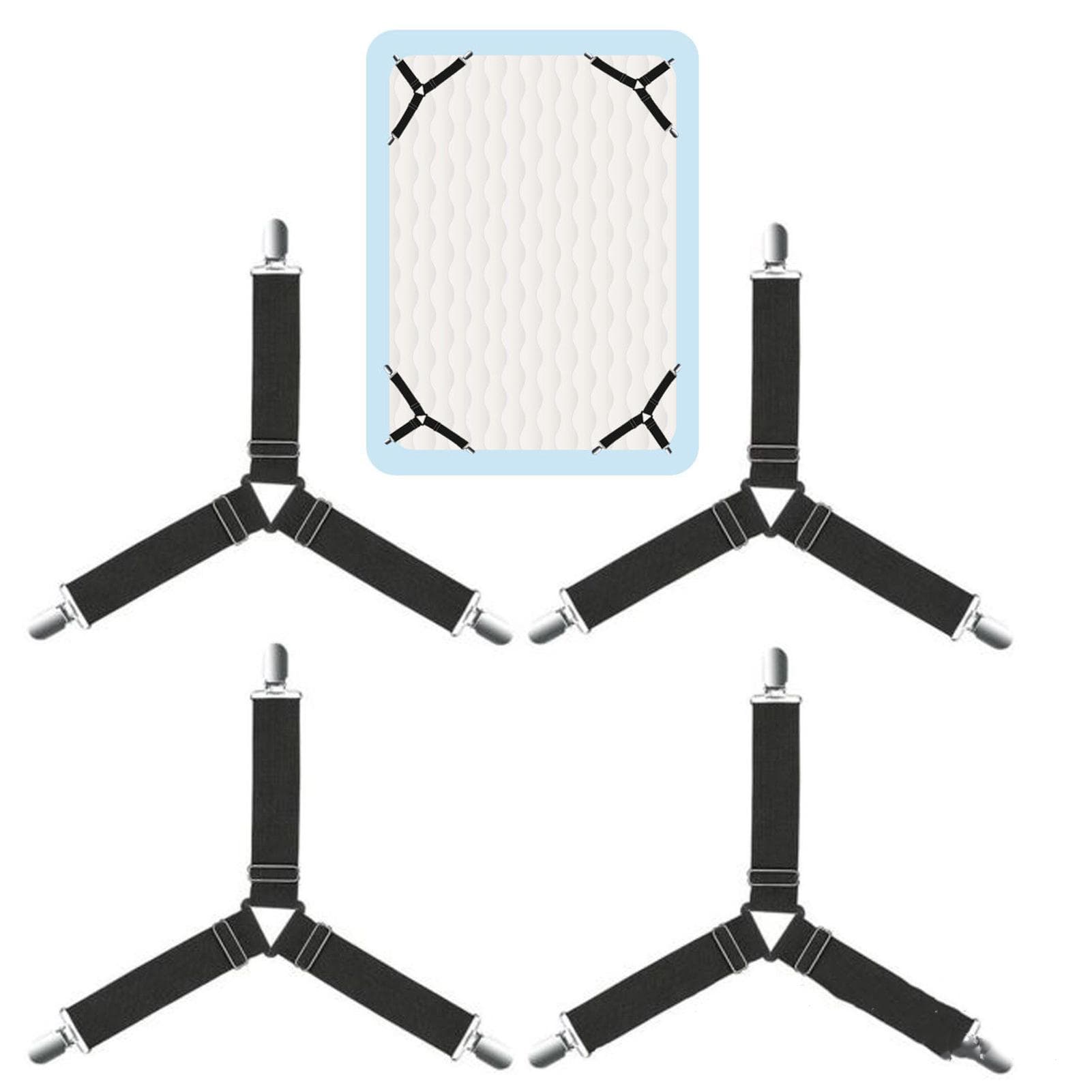 4pcs Elastic Bed Sheet Holder Straps Multipurpose Adjustable Sheet Stays Keepers for Sheets black